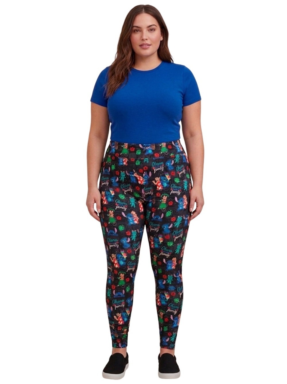 Disney Lilo & Stitch Ohana Means Family Leggings Women Size XL Black Tropical